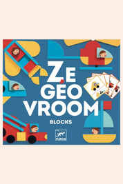 Djeco Ze Geo Vroom - Wood Blocks - Construction Game - Strawberries & Cream  - Ingrid Lewis - Designer 
Djeco Box of 'Ze Geo Vroom' blocks with colorful geometric shapes.