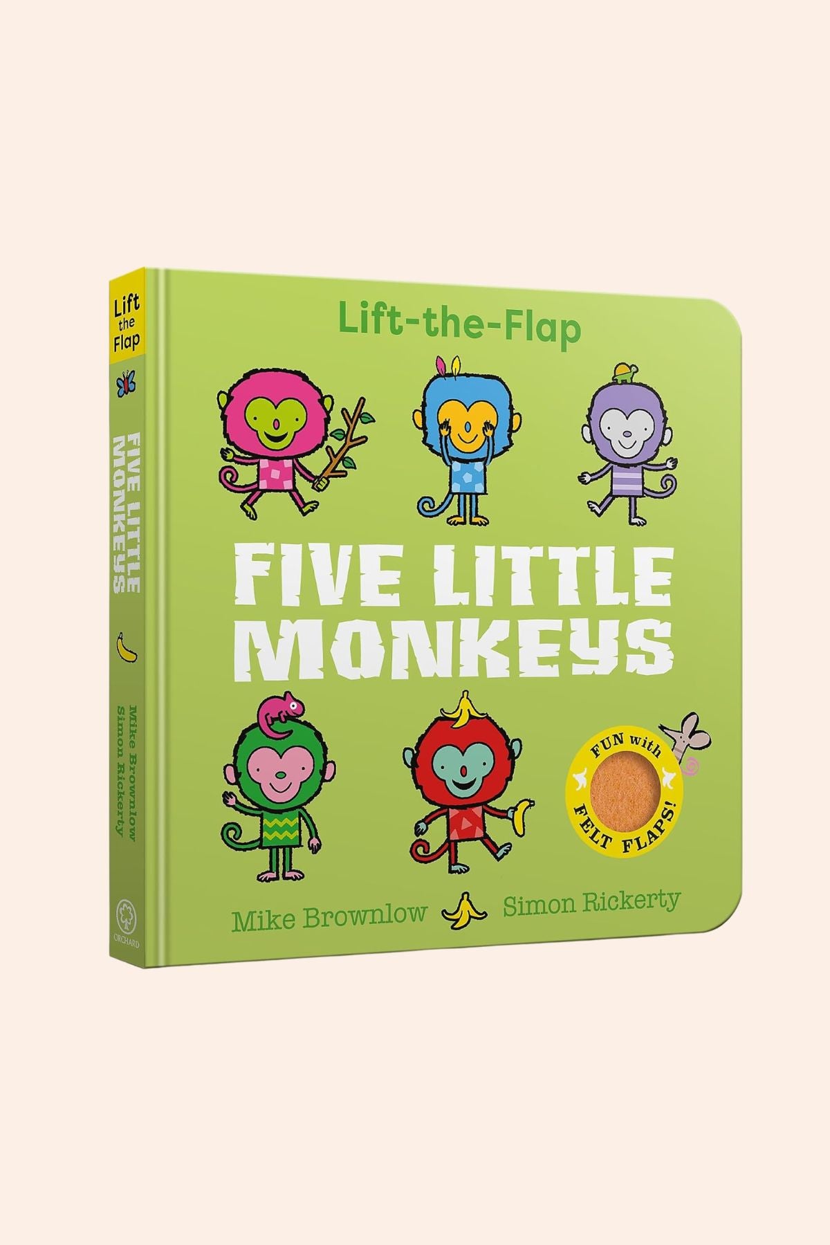 Five Little Monkeys - Strawberries & Cream - Ingrid Lewis - Designer 
Book cover of 'Five Little Monkeys' with colourful monkey illustrations.