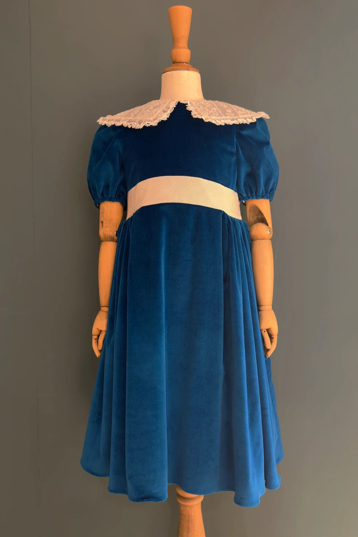 Ginger Queen Dress in Azure Velvet - Designed by Ingrid Lewis - Strawberries and Cream