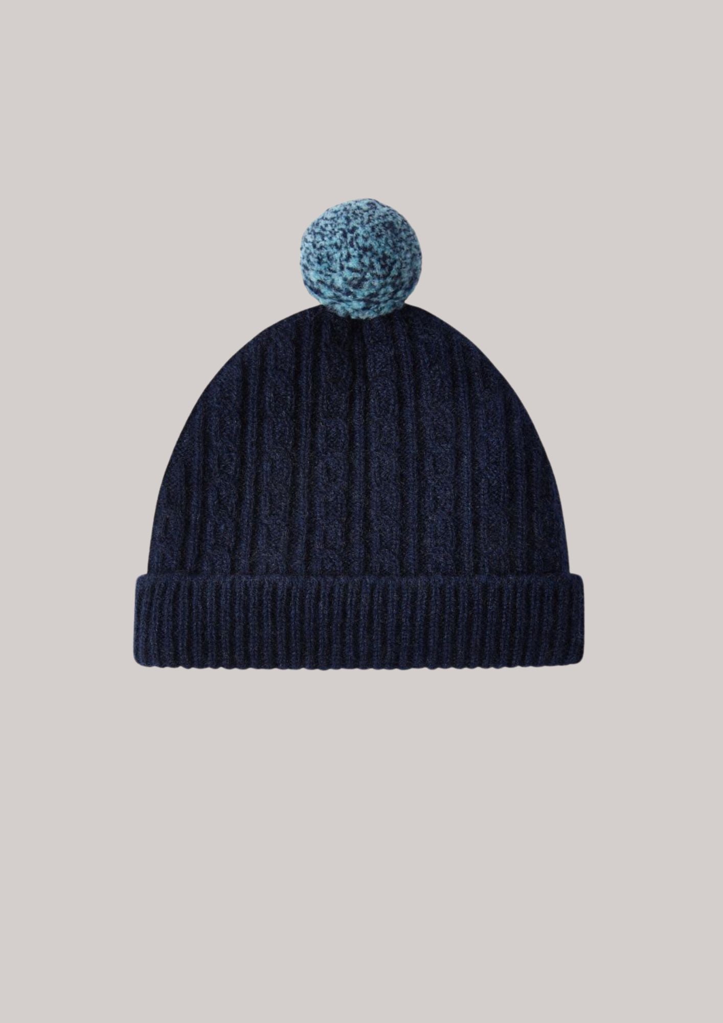 Brora Cashmere Pom Pom Hat - French Navy