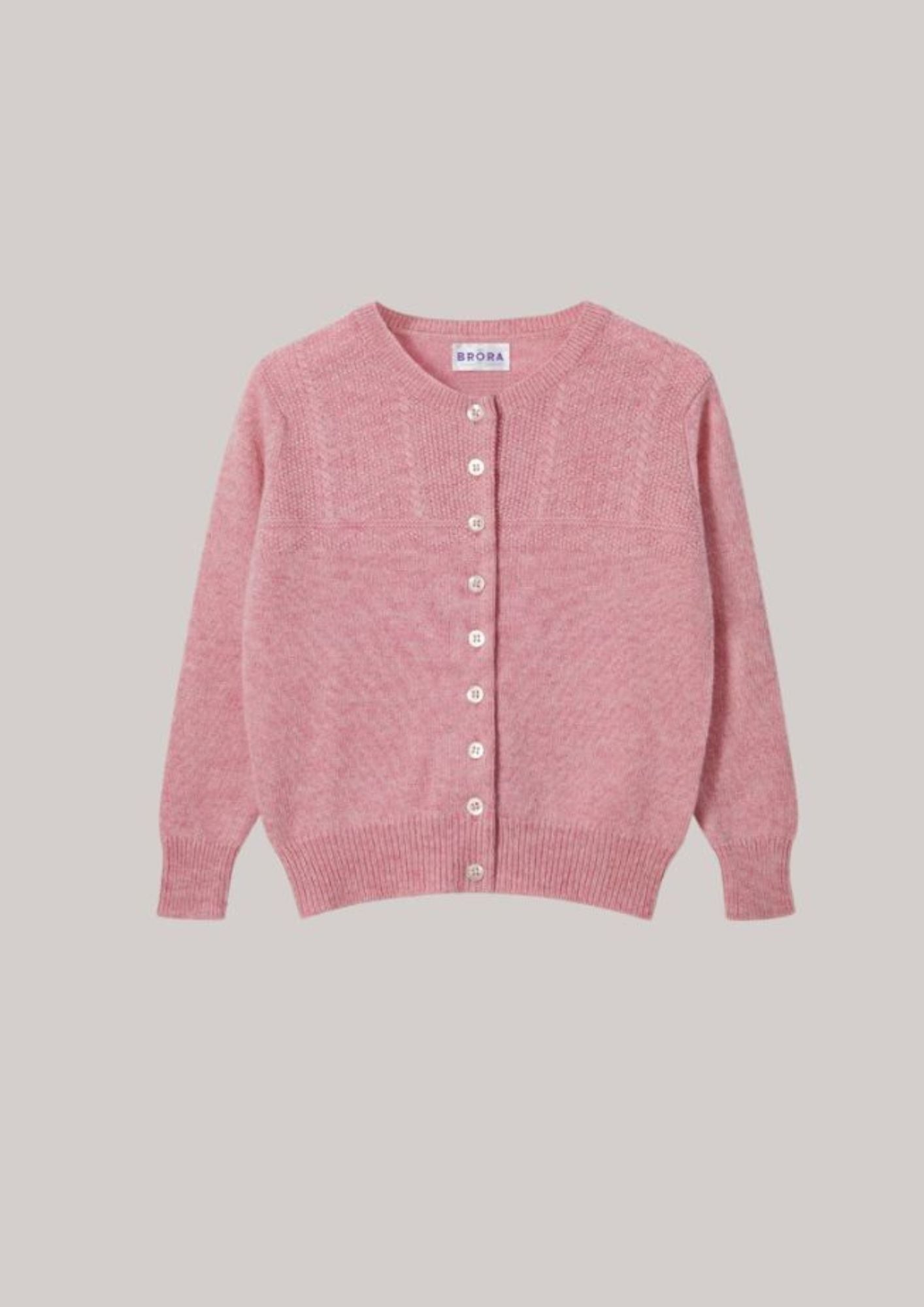 Brora Cashmere Round Neck Cardigan- Petal