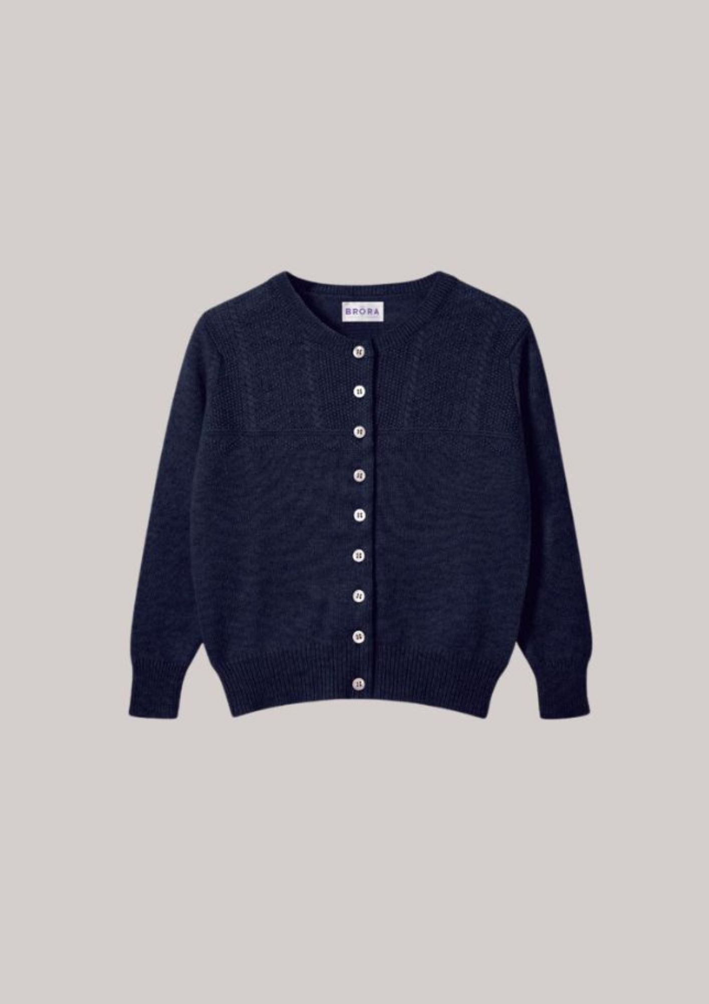 Brora Cashmere Round Neck Cardigan- French Navy