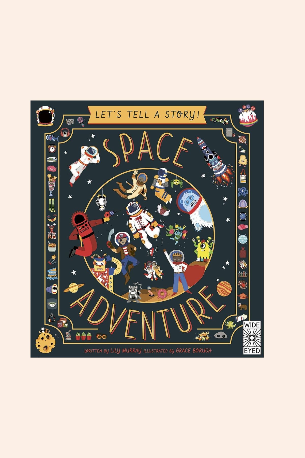 Let's Tell a Story! Space Adventure - Strawberries & Cream - Ingrid Lewis - Designer
 Book cover of 'Space Adventure' with space-themed illustrations and text on a dark background.
