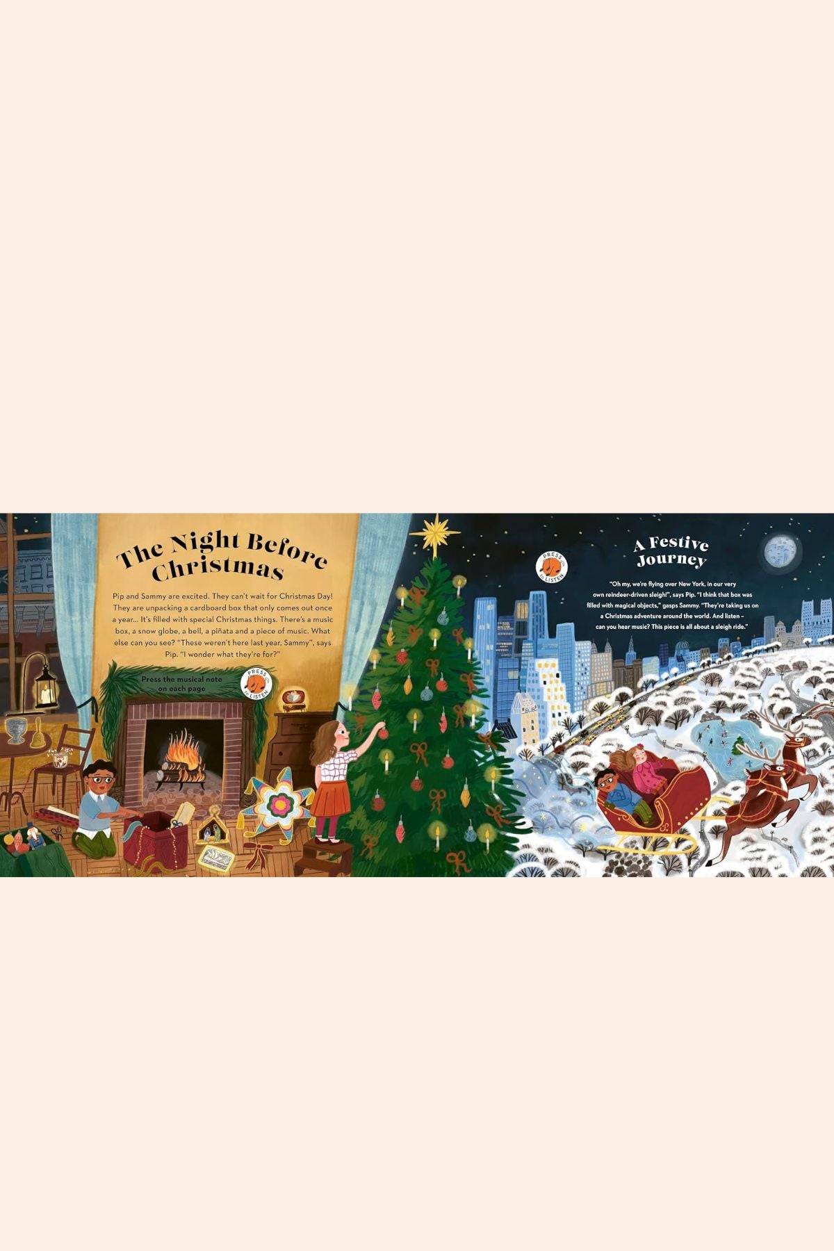 Listen To The Music: At Christmas - A World of Magical Melodies - Strawberries & Cream - Ingrid Lewis - Designer
Illustrated book cover for 'The Night Before Christmas' with festive scenes and characters.