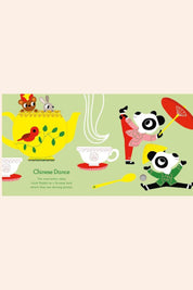 Listen to the Nutcracker (Sound Book) - Strawberries & Cream - Ingrid Lewis - Designer
Illustration of panda bears performing a dance with a teapot and tea cups.