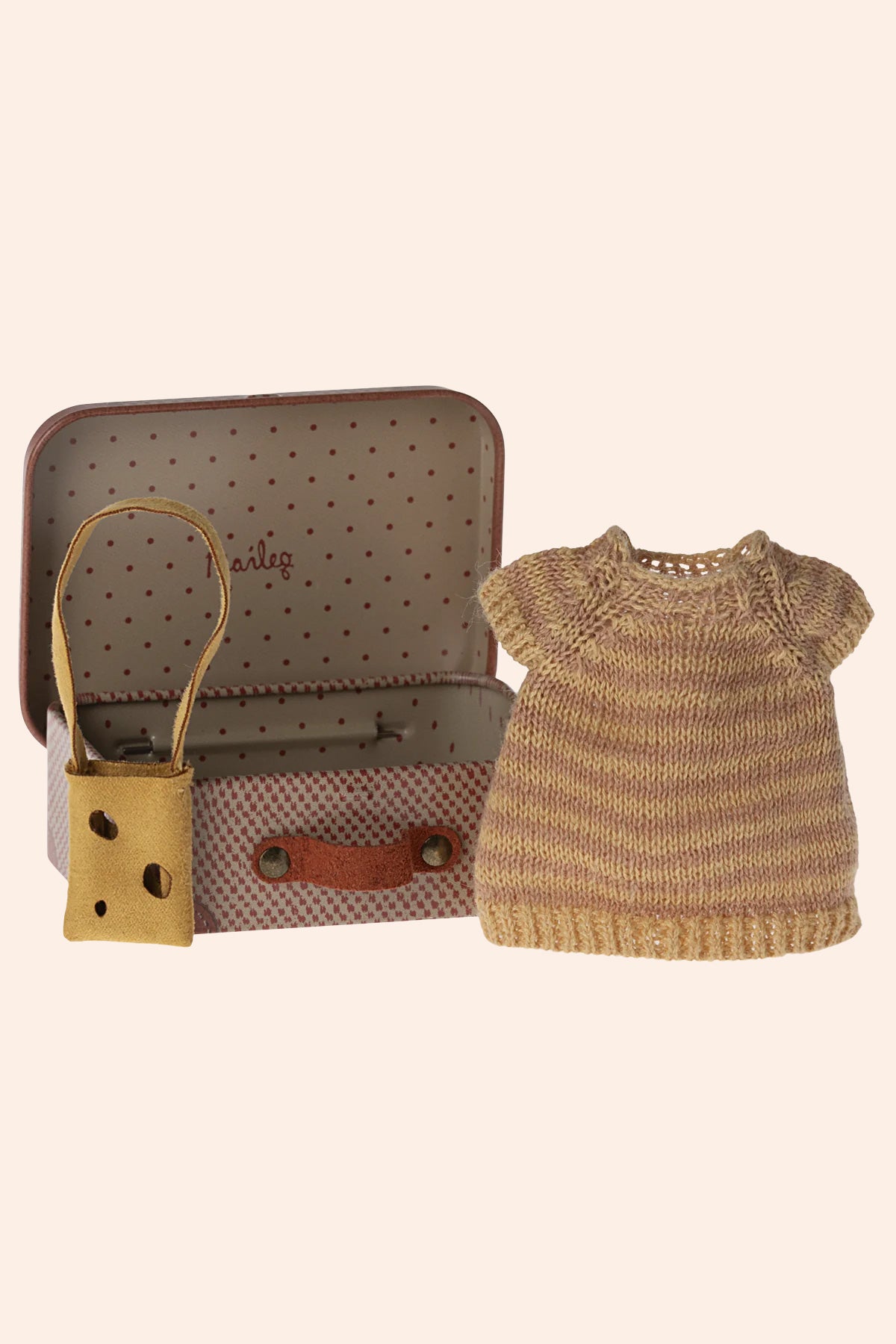 Maileg Knitted Dress and Bag in Suitcase, Big Sister Mouse