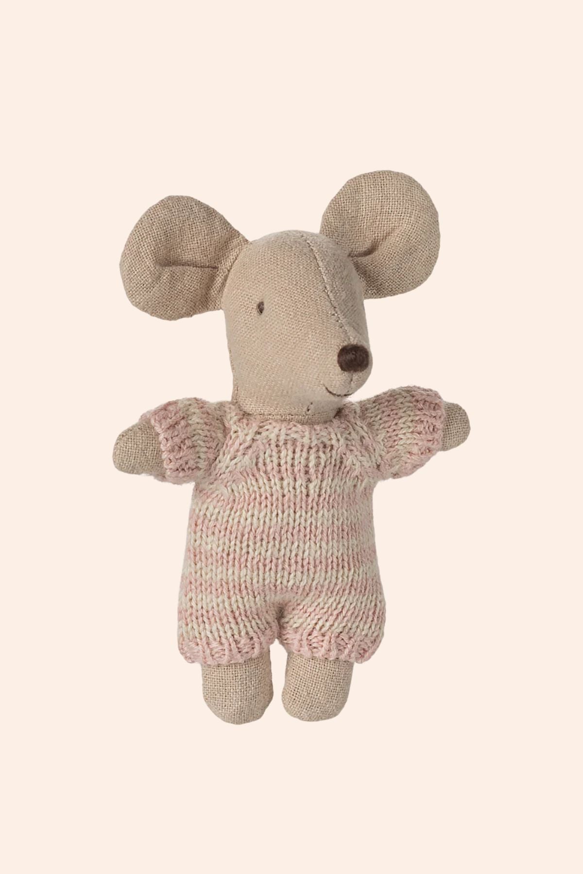 Maileg - Baby Mouse in Carry Cot - Rose - Strawberries & Cream - Ingrid Lewis - Designer
Knitted mouse toy with a pink outfit.