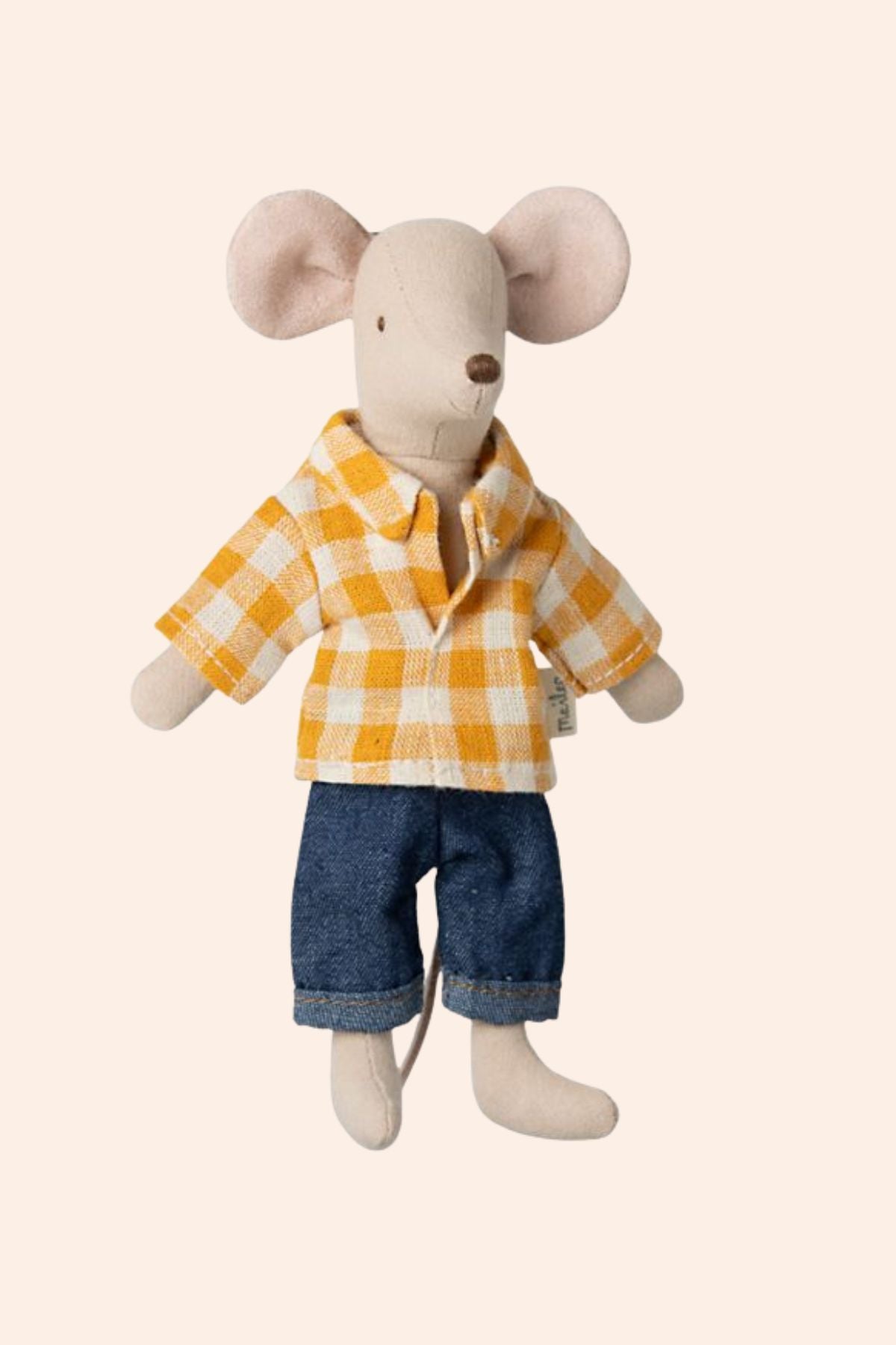 Maileg - Dad Mouse - Yellow Checked Shirt and Pants - Strawberries & Cream - Ingrid Lewis - Designer 