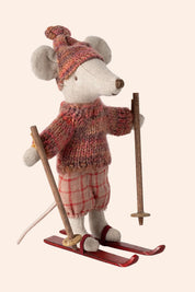 Maileg - Winter Mouse With Ski Set - Big Sister - Rose - Strawberries & Cream