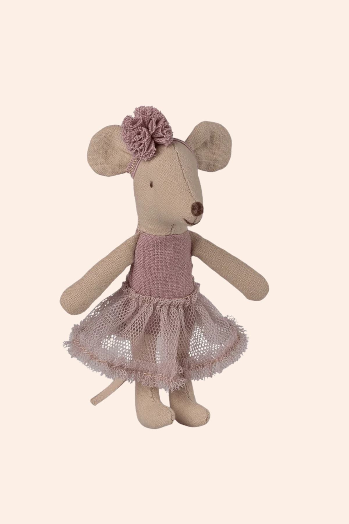 Maileg Ballerina Mouse Little Sister - Heather - Strawberries & Cream - Ballerina - Ingrid Lewis - Designer
Maileg mouse toy wearing a pink dress and flower headband