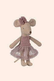 Maileg Ballerina Mouse Little Sister - Heather - Strawberries & Cream - Ballerina - Ingrid Lewis - Designer
Maileg mouse toy wearing a pink dress and flower headband