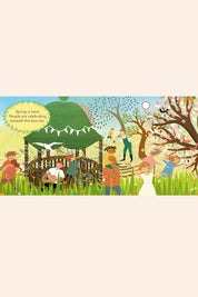 My First Story Orchestra: Four Seasons in One Day -  Strawberries & Cream - Ingrid Lewis - Designer
Illustration of people enjoying a spring day outdoors with trees and a gazebo.