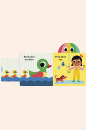 Peekaboo Chick - Strawberries & Cream - Ingrid Lewis - Designer
Children's book with colorful illustrations of a duck and a girl with a rainbow umbrella.