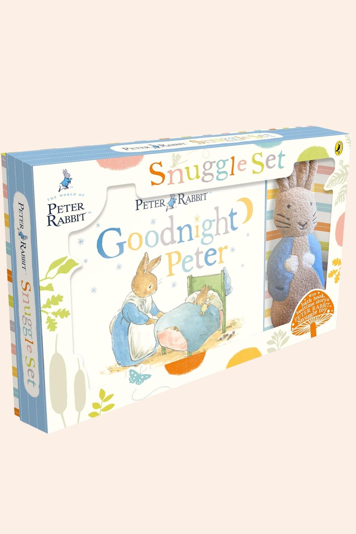 Peter Rabbit: Snuggle Set - Ingrid Lewis -Designer - Strawberries & Cream 
Snuggle Set packaging featuring 'Goodnight Peter' book and plush toy with Peter Rabbit design.