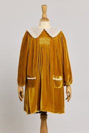 Popcorn Dress in Mustard Velvet - Designed by Ingrid Lewis - Strawberries & Cream