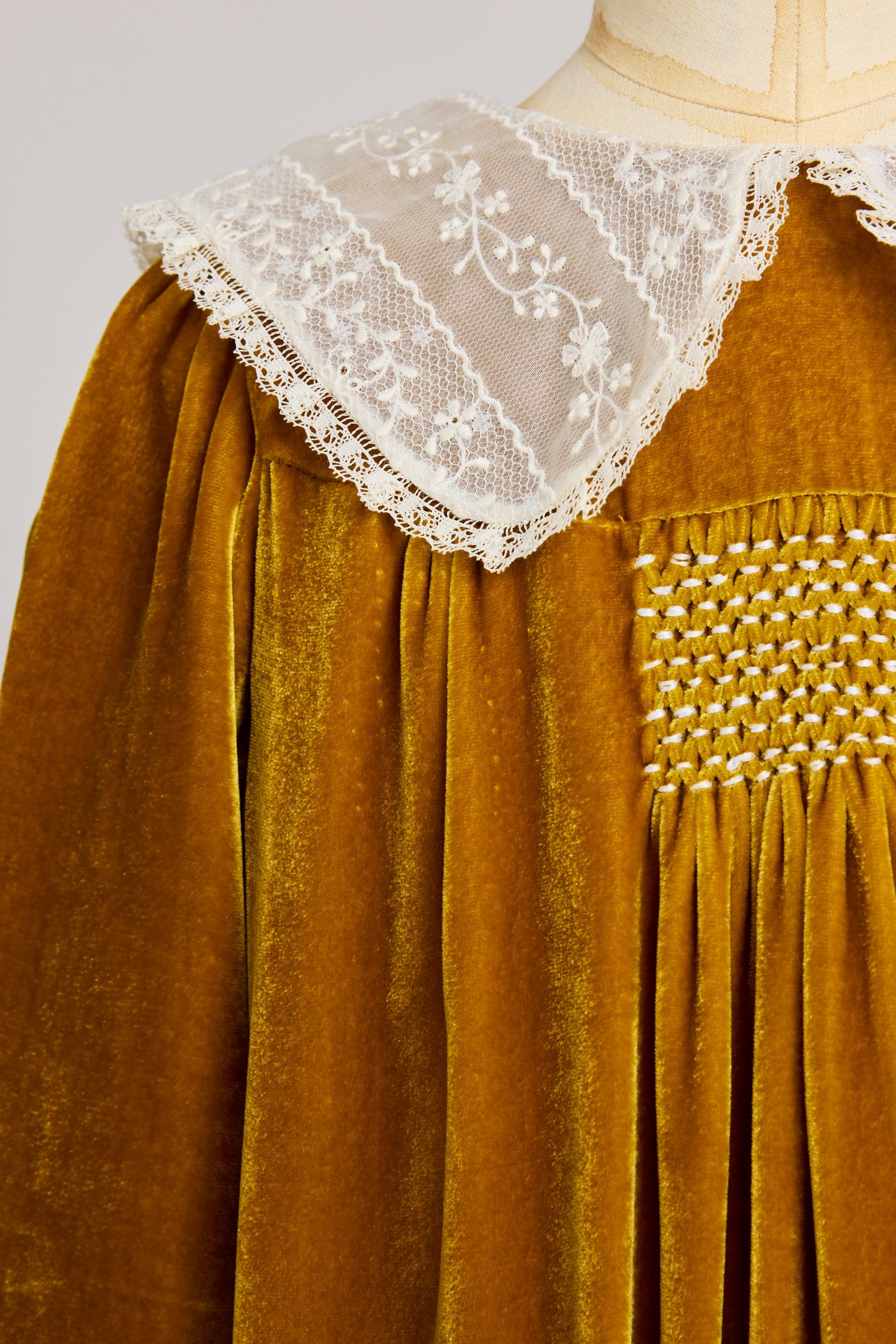 Popcorn Dress in Mustard Velvet - Designed by Ingrid Lewis - Strawberries & Cream