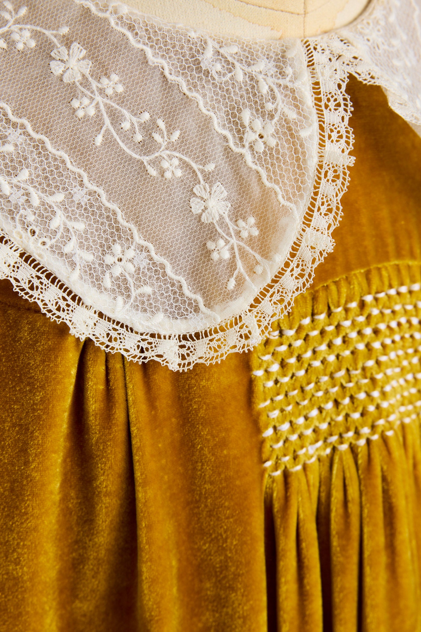 Popcorn Dress in Mustard Velvet - Designed by Ingrid Lewis - Strawberries & Cream