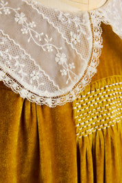 Popcorn Dress in Mustard Velvet - Designed by Ingrid Lewis - Strawberries & Cream