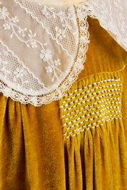 Popcorn Dress in Mustard Velvet - Designed by Ingrid Lewis - Strawberries & Cream