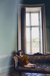 Popcorn Dress in Mustard Velvet - Designed by Ingrid Lewis - Strawberries & Cream