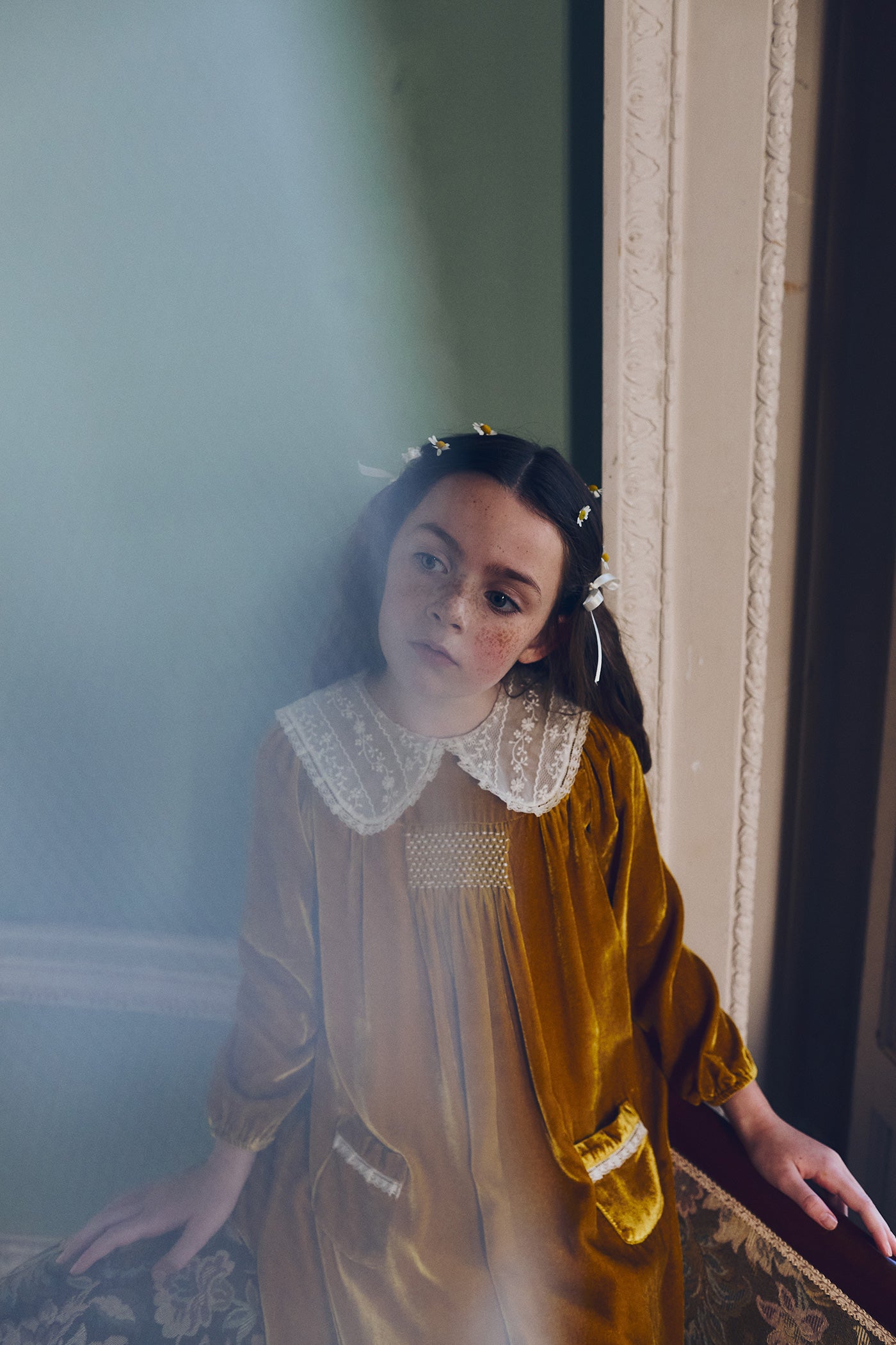 Popcorn Dress in Mustard Velvet - Designed by Ingrid Lewis - Strawberries & Cream