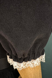 Queen Dress Black Babycord with Victorian Lace Collar - Designed by Ingrid Lewis - Strawberries and Cream