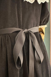 Queen Dress Black Babycord with Victorian Lace Collar - Designed by Ingrid Lewis - Strawberries and Cream