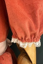Queen Dress Pink Babycord with Victorian Lace Collar - Designed by Ingrid Lewis - Strawberries and Cream