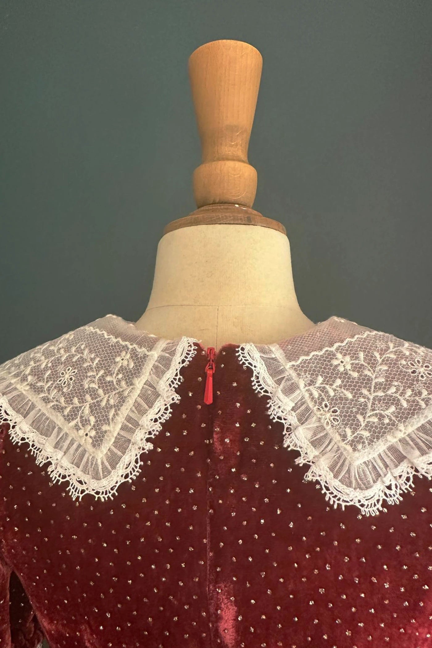 Queen Ginger Dress in Frosted Cranberry Velvet - Designed by Ingrid Lewis - Strawberries and Cream