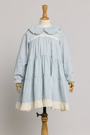 Raspberry Dress in Blue Flower - Designed by Ingrid Lewis - Strawberries & Cream