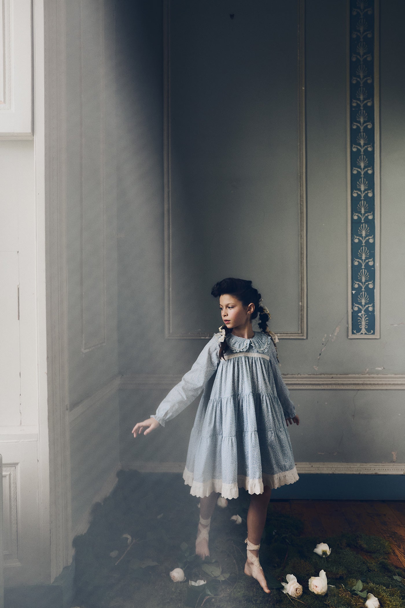 Raspberry Dress in Blue Flower - Designed by Ingrid Lewis - Strawberries & Cream