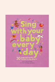 Sing With Your Baby Every day - Strawberries & Cream - Ingrid Lewis - Designer
Book cover with text 'Sing with your baby every day'