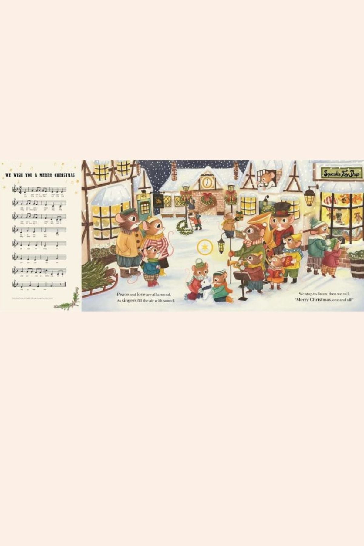 The Christmas Songbook - Strawberries & Cream - Ingrid Lewis - Designer
Illustration of a Christmas scene with children and Santa Claus, featuring sheet music on the left.