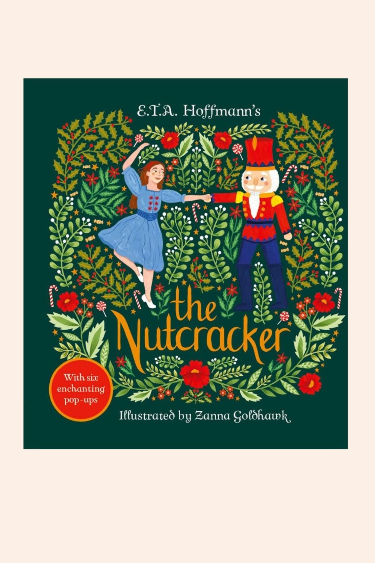 The Nutcracker: An Enchanting Pop up Classic - Strawberries & Cream - Ingrid Lewis - Designer  
Book cover of 'The Nutcracker' with illustrations of a couple and decorative elements.