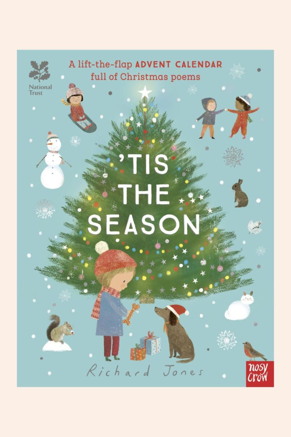 Tis The Season: Advent Calendar Poem - Strawberries & Cream - Ingrid Lewis - Designer 
Book cover of 'Tis the Season with a Christmas tree and children around it.