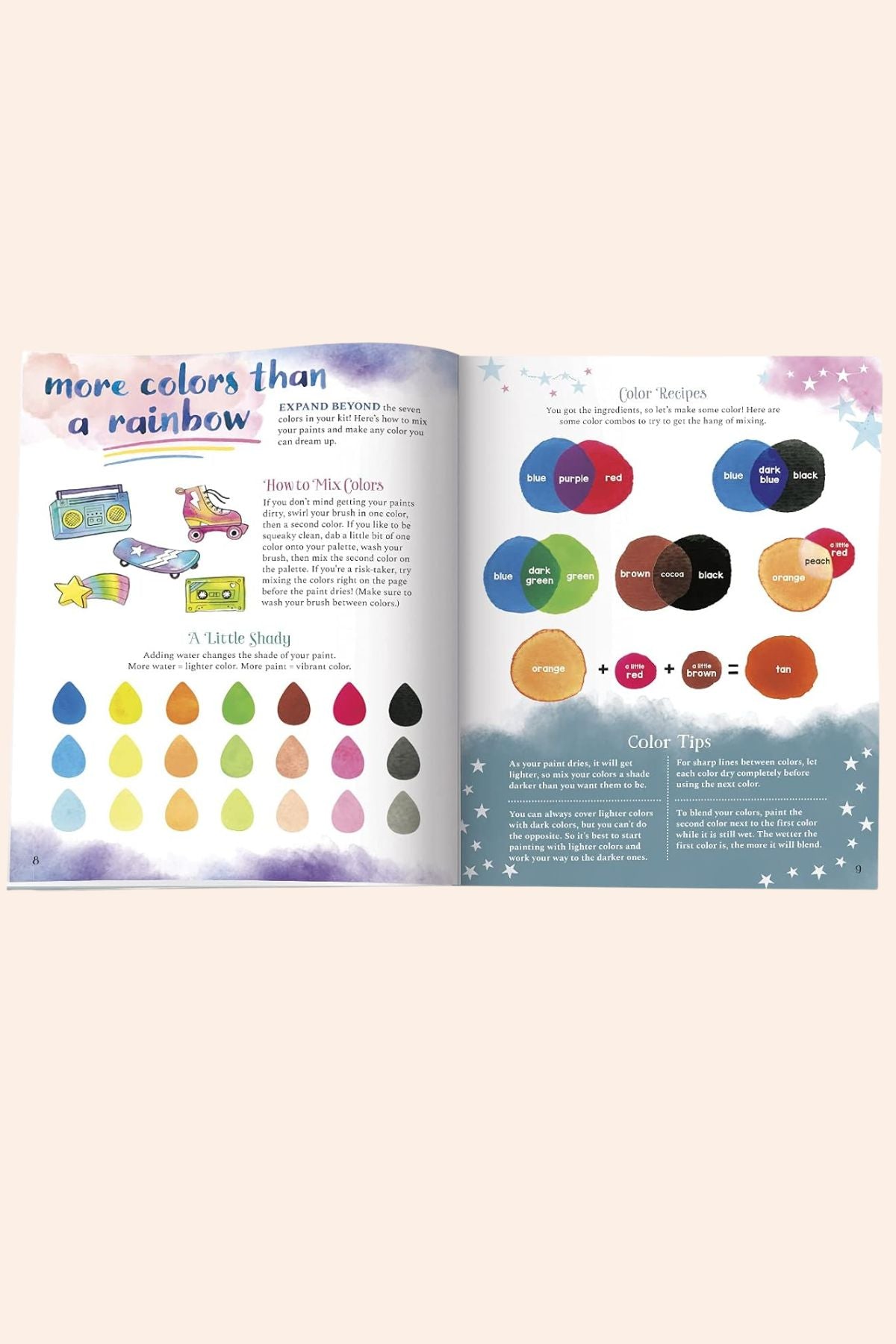 Watercolour Wonders Klutz - Strawberries & Cream - Ingrid Lewis - Designer
Open book showing color charts and illustrations