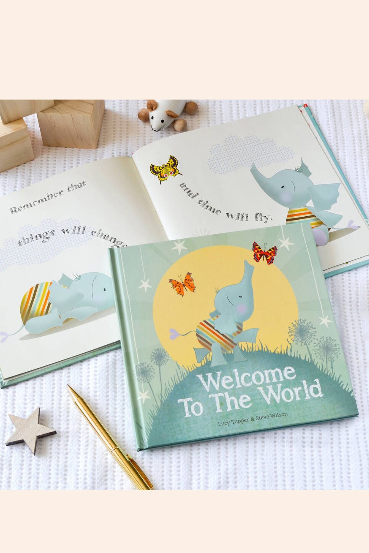 Welcome To The World - Strawberries & Cream - Ingrid lewis - DesignerChildren's book with elephant illustrations and text.