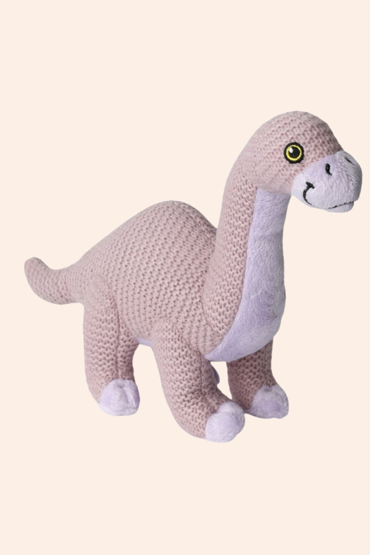 Wilberry - Knitted Brontosaurus - Lilac small - Strawberries & Cream - Ingrid Lewis - Designer
Plush dinosaur toy 
