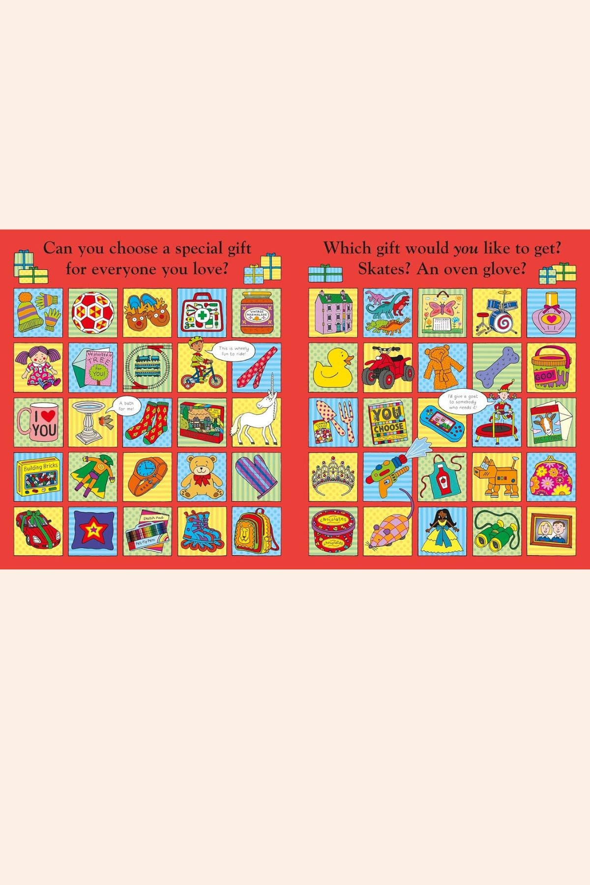 You Choose Christmas - Books - Strawberries & Cream - children's - Ingrid Lewis - Designer
Colourful gift-themed poster with various illustrations.